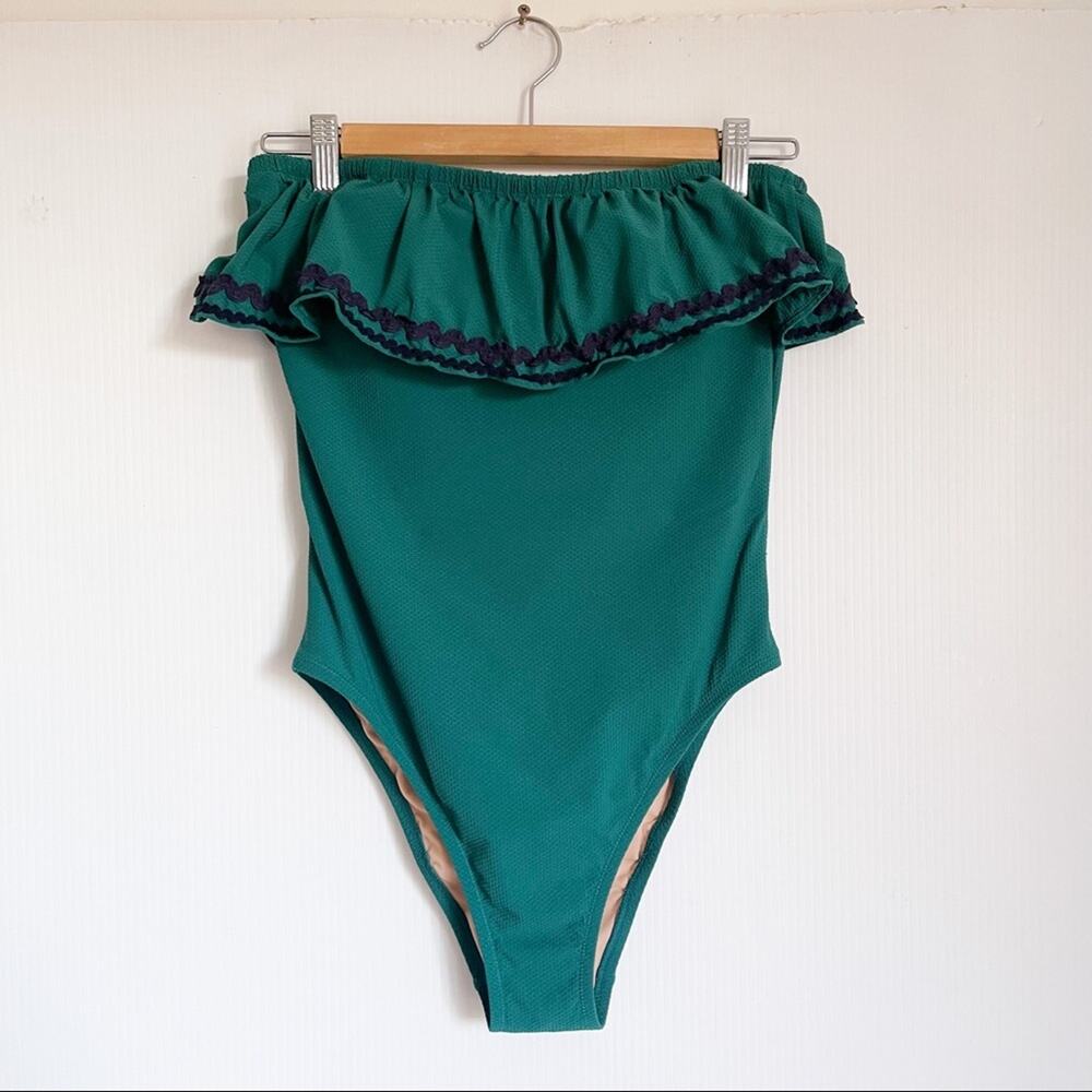 J. Crew | Ruffle Bandeau One Piece Bathing Suit With Rickrack